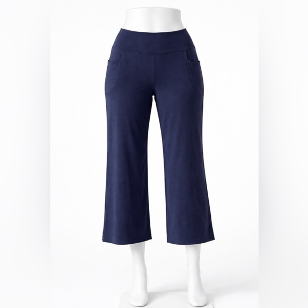 Jockey Navy Wide Leg Crop Pants Large High Rise Lounge Yoga